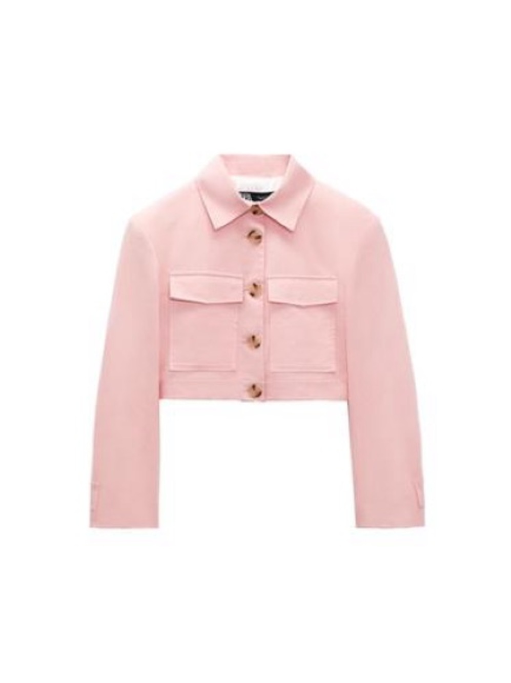 Zara Soft Pink Cropped Linen Cotton Blend Jacket